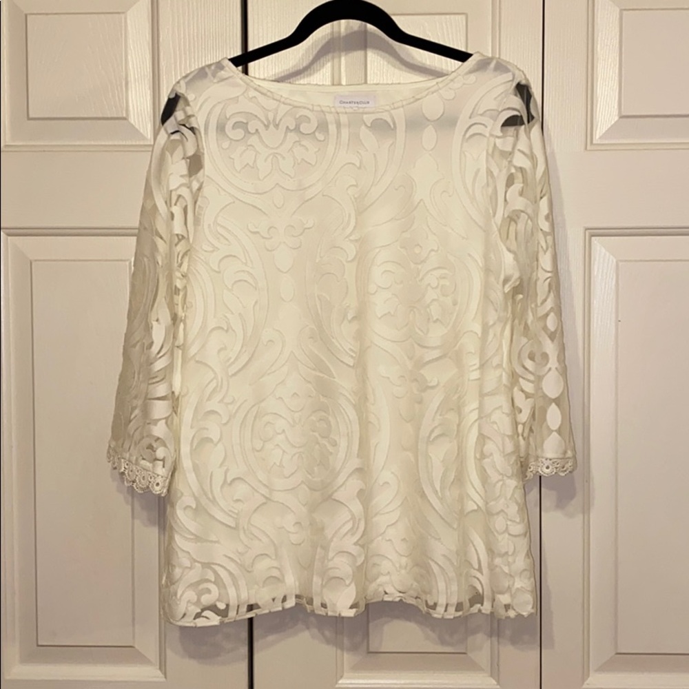 Charter Club Lace 3/4 Sleeve Blouse Top sz Medium